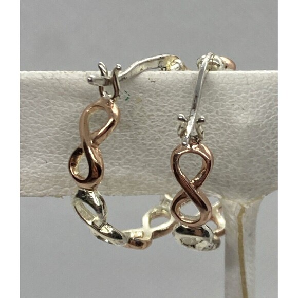 Vintage IBB Hoop Earrings Two Tone Infinity Sterling 925 Silver 0.75''‎ Dainty - Picture 5 of 9